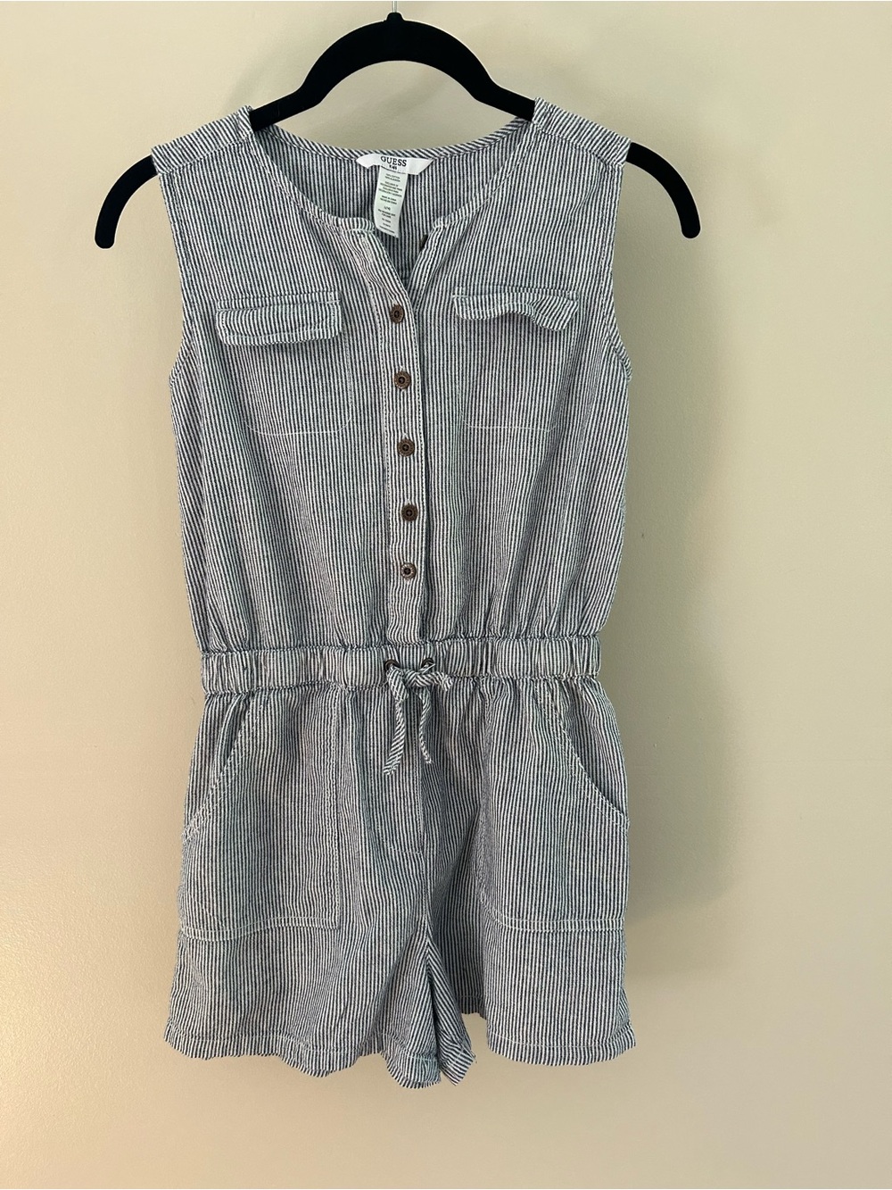 Guess Girls Blue and White Striped Sleeveless Romper